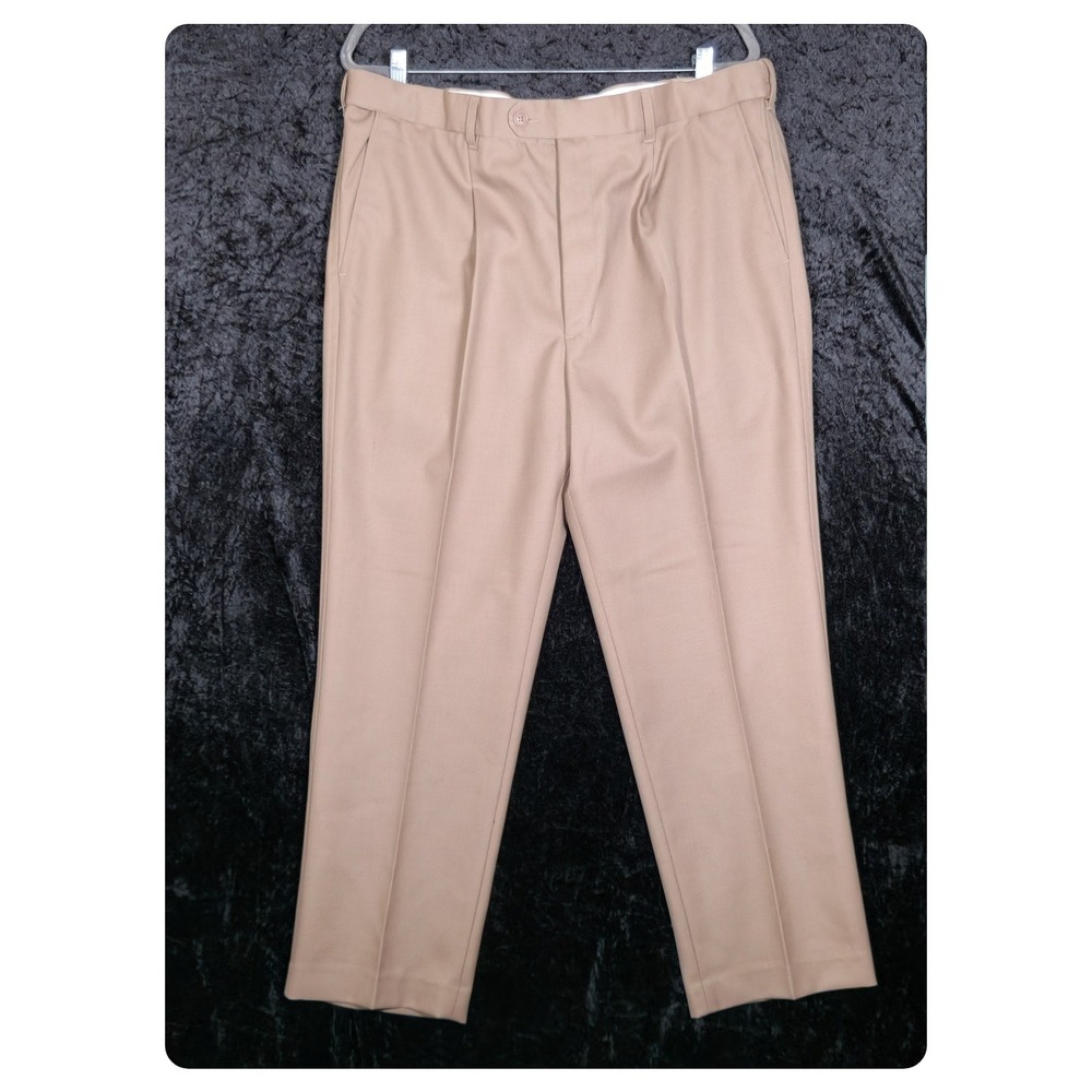 Peter Christian Mens Tan 100% Wool Pleated Trousers Pants High Rise Twill 40x27